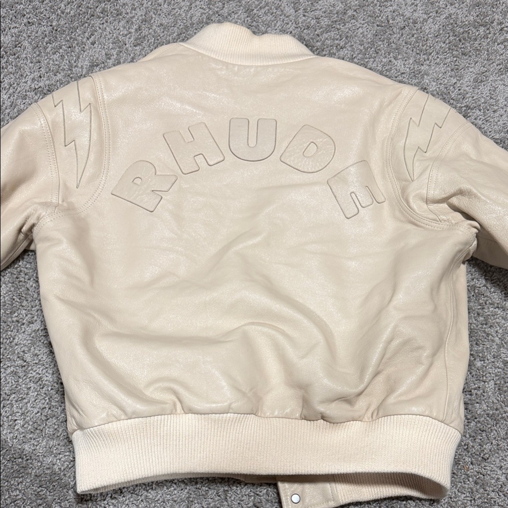 Rhude Cream Lambskin Bomber Jacket